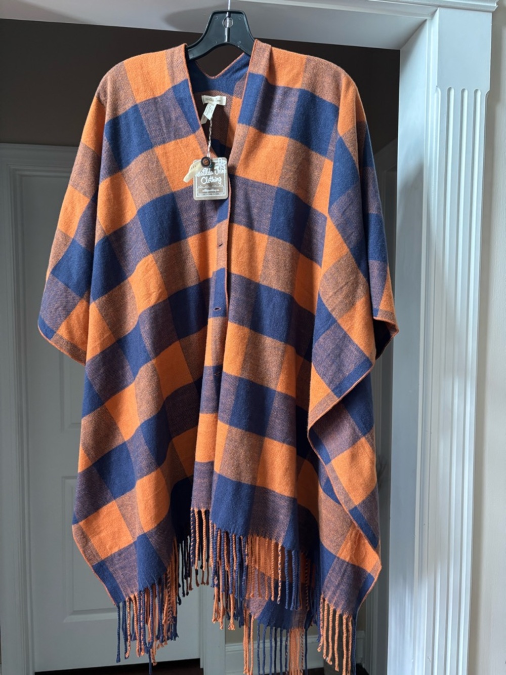 Matilda Jane women's fringe poncho Orange/Blue OS One Size NWT